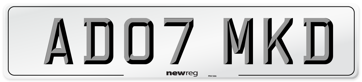 AD07 MKD Number Plate from New Reg